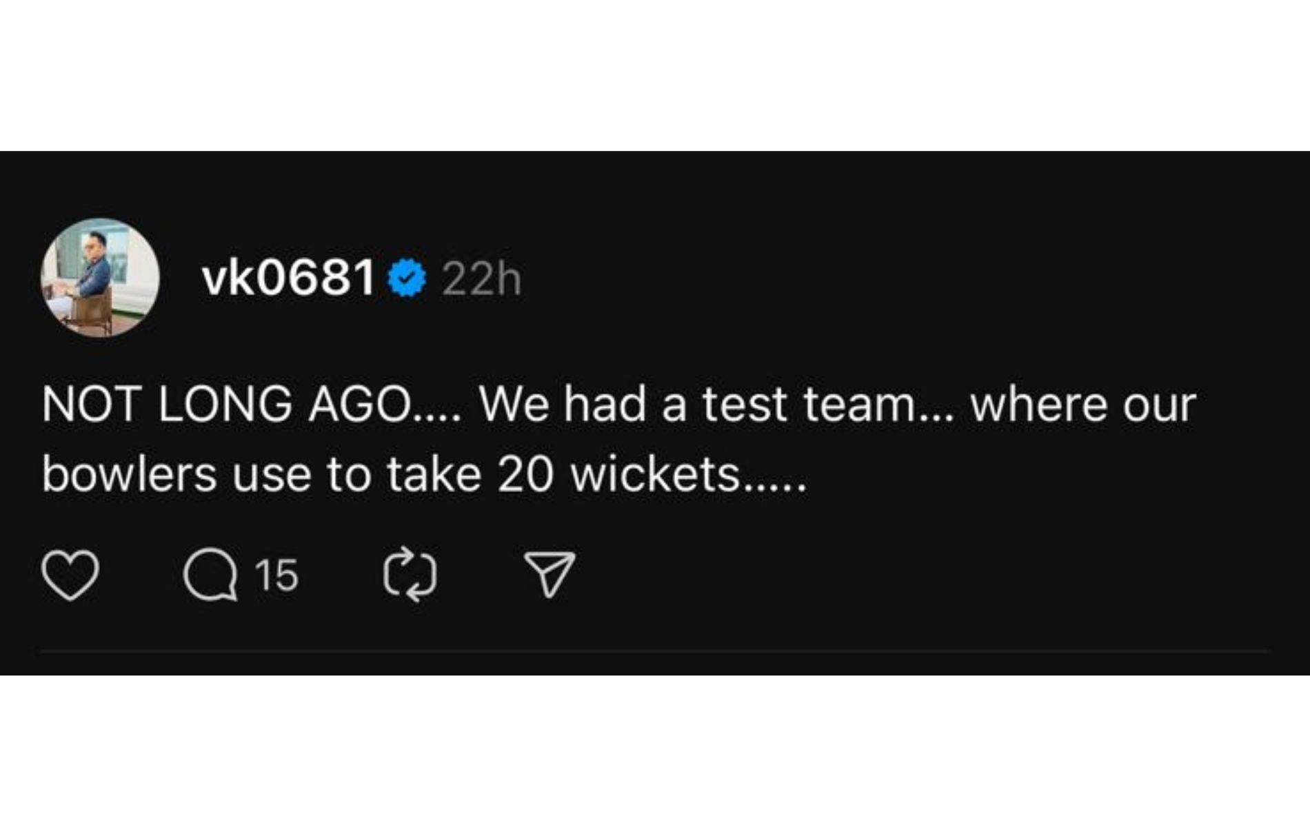 Screenshot of Vikas Kohli's post on Threads.